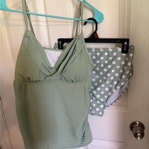 Green Striped Tankini Set